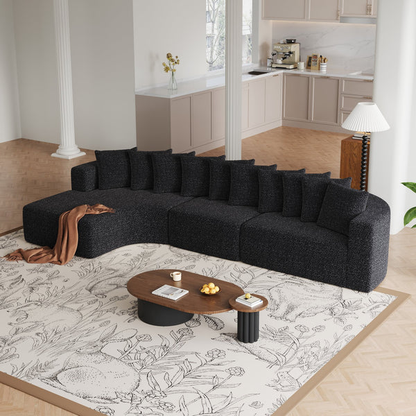 English Elm 131.1-inch Chenille Cloud Curved Sectional with Chaise Memory Foam Cushions 10 Pillows W3505S00012