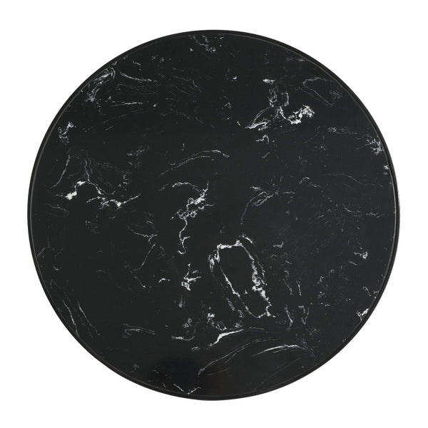 English Elm Modern Round Accent Table Marble Laminate Top Matte Black Iron Base Living Room N770P412286M