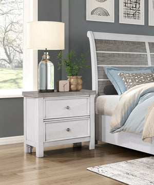 English Elm White Ambrose Nightstand in Antique White & Gray Finish – 2-Drawer Acacia Veneer, Pewter Knobs, 26"x17"x27.5" B011P245007