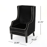 Christopher Knight Home® - Noble House - Eddison Traditional Black Velvet Two Toned Club Chair with Pearl Accent Pipping