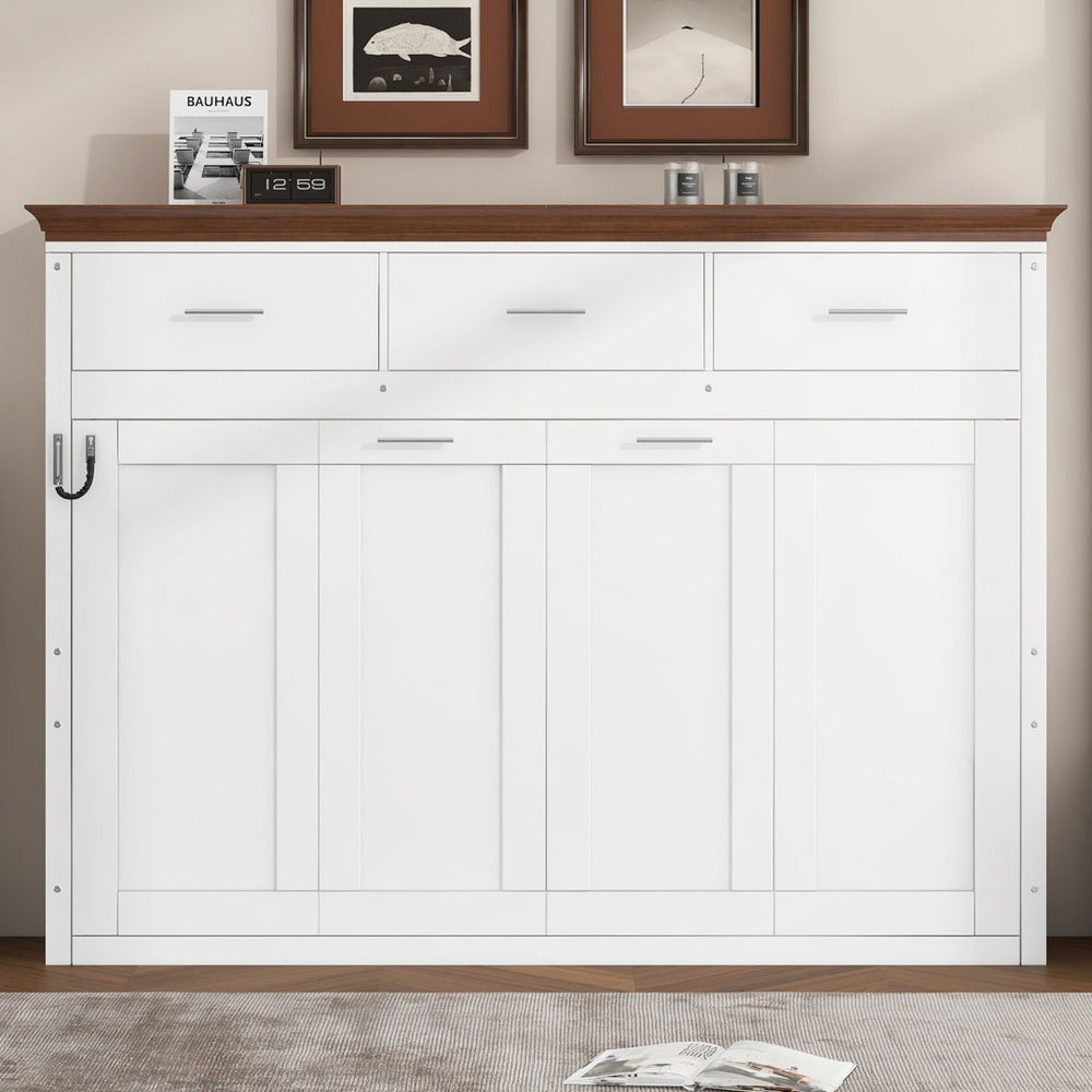 English Elm Twin Size Murphy Bed With 3 Drawers – Space-Saving Design For Small Rooms, Stylish White Finish N7090004021K-GIGA