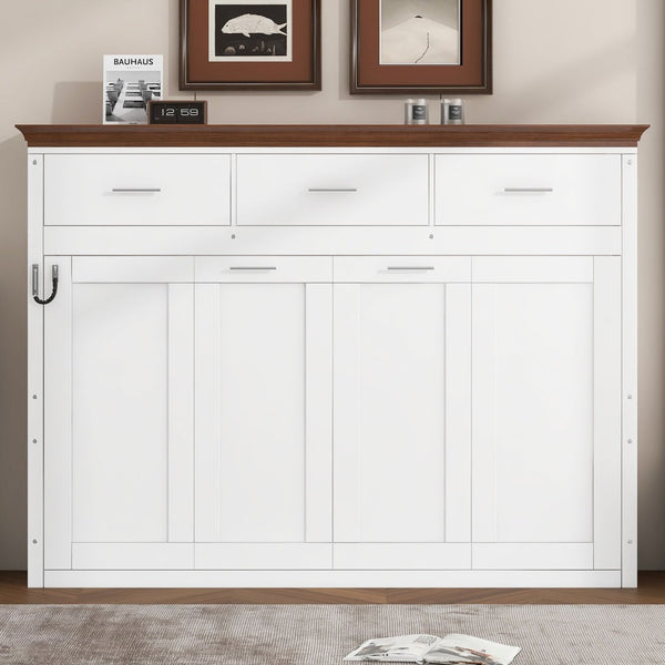 English Elm Twin Size Murphy Bed With 3 Drawers – Space-Saving Design For Small Rooms, Stylish White Finish N7090004021K-GIGA