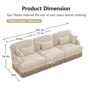 English Elm 100" Leopard Chenille Sectional Sofa with Tassel Trim Deep Seat Modular Living Room Couch Beige W5656S00004