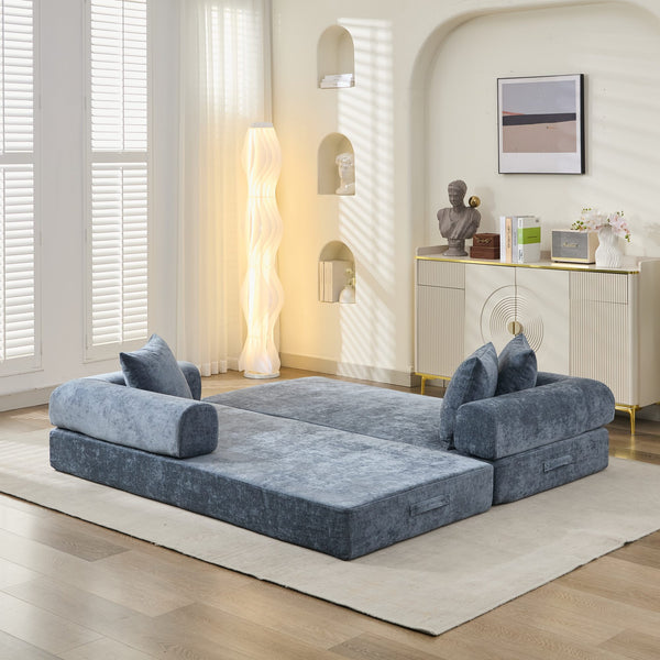 English Elm Comfy Chenille Convertible Folding Mattress Couch Sofa Bed with Armrest, Space-Saving, No Assembly Needed Blue W1143P330252