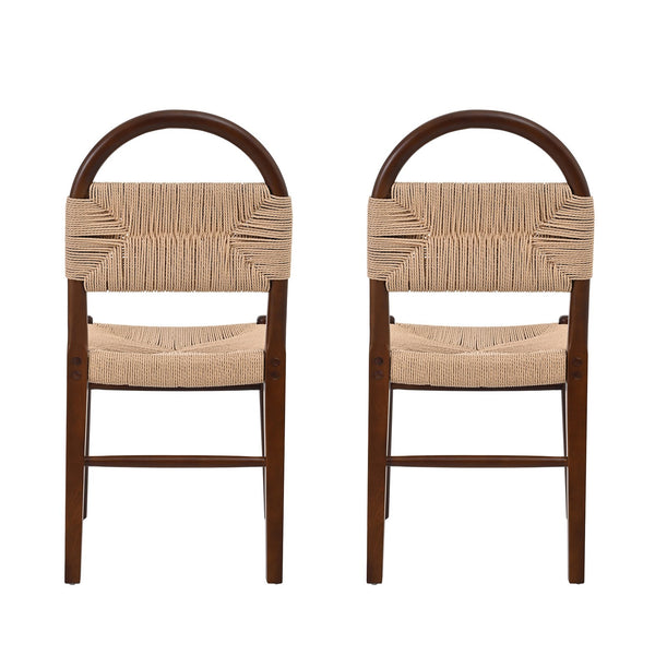 English Elm Modern Handwoven Paper Cord Dining Chairs Rubberwood Frame Set of 2 for Kitchen N762P368575D