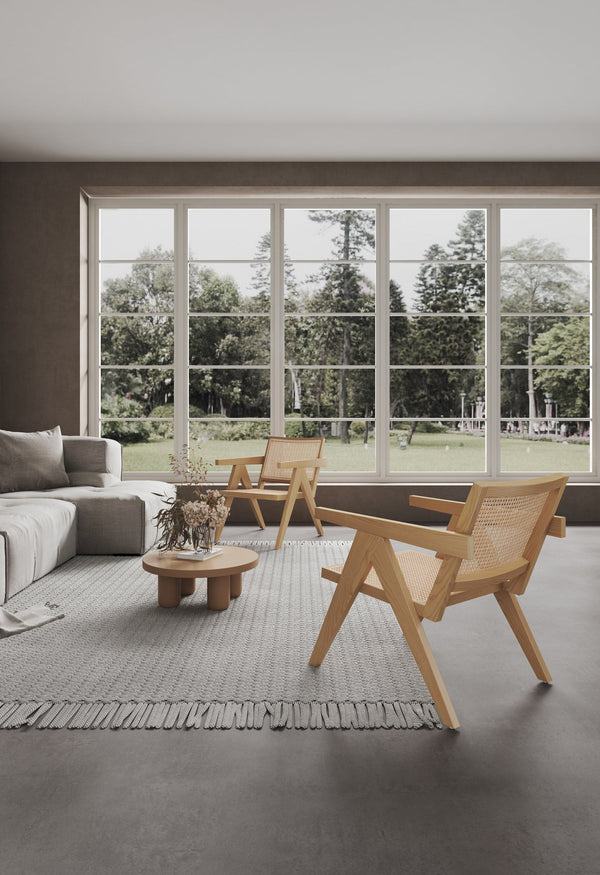 English Elm Hamlet Cane Back Wood Accent Armchair with Solid Ash Frame, Authentic Rattan Seat, Fully Assembled Natural B365P398412