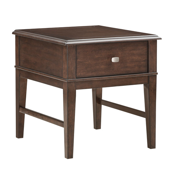 English Elm Classic End Table with USB Charging, Single Drawer & Birch Veneer Brown Finish for Living Room B011P291497