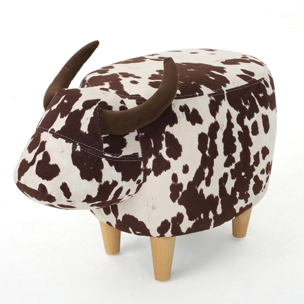 English Elm Christopher Knight Home® - Animal Cow Ottoman with Velvet Horns and Birch Legs — Whimsical Fabric Footstool for Cozy Décor Brown+White 61391.00