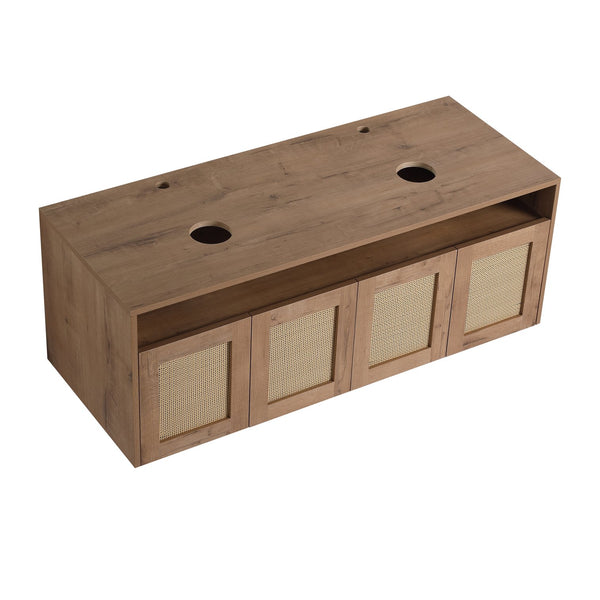 English Elm 48" Imitative Oak Wall Mounted Bathroom Vanity Cabinet, 4 Soft-Close Doors, Water-Resist Finish W999P342104