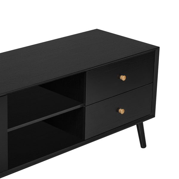 English Elm 70" Mid Century TV Stand with Rattan Doors, 2 Soft-Close Drawers & Open Shelves, Textured Woodgrain Finish, Durable MDF Frame and Solid Wood Legs for Living Room Entertainment (Fits TVs up to 80") N710P295759B