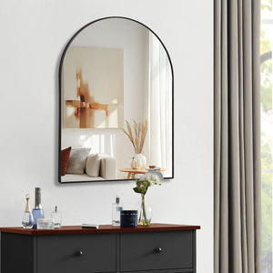 English Elm 30x40 Arched Bathroom Mirror with Anti-Rust Metal Frame, Shatterproof 4mm HD Glass & Easy Mounting Black W2203P310332