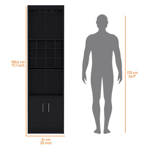 English Elm Wenge Tall Bar Cabinet with Built-In Wine Rack, 15 Shelves, 2 Doors — Stylish Engineered Wood Storage B062P193653