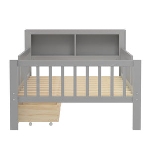 English Elm Twin Size Bed With Headboard Storage, Two Drawers & Safety Guardrails - Stylish Gray Design! N733P272374E-GIGA