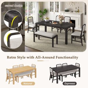 English Elm Trexm Rustic Oak Extendable Dining Set with Upholstered Chairs Bench Seats 6 Espresso ST000154AAP