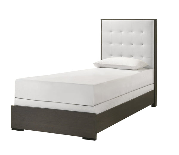 English Elm 1pc Twin Panel Bed Upholstered Button Tufted Headboard Modern Youth Bedroom Frame White B011S01356