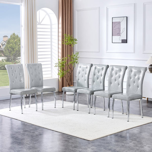 English Elm A Set of 2 Crystal Button Faux Leather Dining Chairs with Embossed Croc Texture W3226P340254