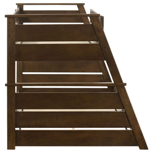 English Elm Reeder Walnut Finish Twin Over Full Bunk Bed Solid Wood Frame for Kids Shared Rooms B062S01557