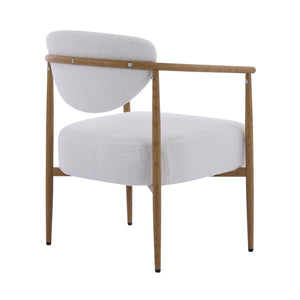 English Elm Beige Woven Fabric Dining Chair Set of Two with Wood Grain Iron Frame for Any Room W3149S00006