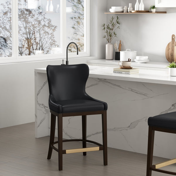 English Elm Blair Wood Upholstered Counter Stool - Stylish Black Design With Wingback Support & Footrest B365P398070