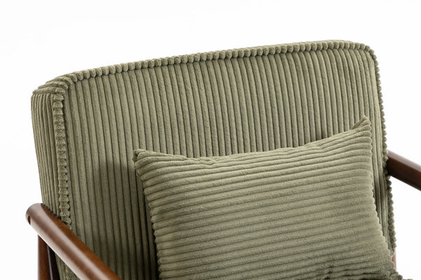 English Elm Storage Accent Chair Mid Century Wood Frame Upholstered Seat with Lumbar Cushion Antique Green W2530P401455