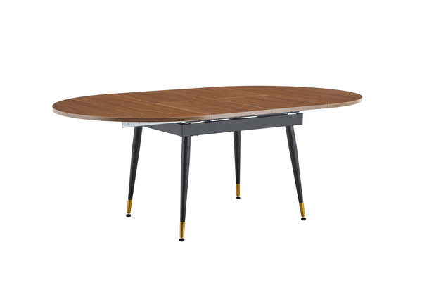 English Elm Walnut Oval Extendable Dining Table Seats up to Ten with Sleek Black Metal Legs W3875S00101