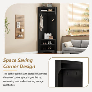 English Elm Minimalist White Corner Hall Tree with Bench Shoe Storage and Four Entryway Hooks N721P401788B