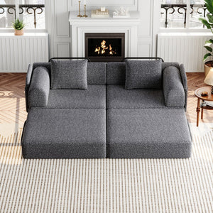 English Elm 72.4-inch Chenille Convertible Floor Sofa Bed with Storage Pockets and Foam Support W3505P355567