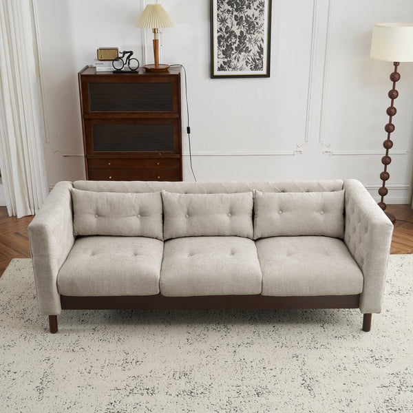 English Elm Christopher Knight Home® - 78" Upholstered Sofa with Tufted Linen-Like Fabric, Deep 19" Seat, Sturdy Rubber Wood Legs, 900lb Capacity Gray+Beige N763P243921A