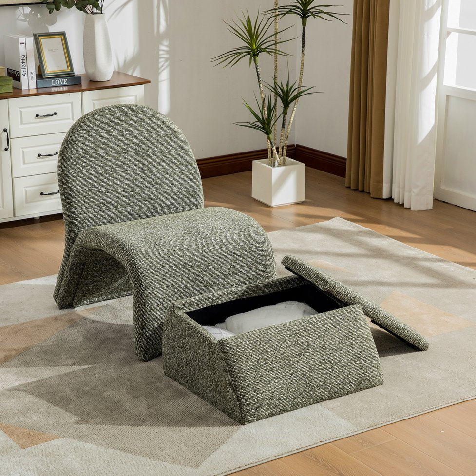 English Elm 24.8 Inch Chenille Armless Accent Chair with Matching Storage Ottoman for Any Room Green W3098P451470
