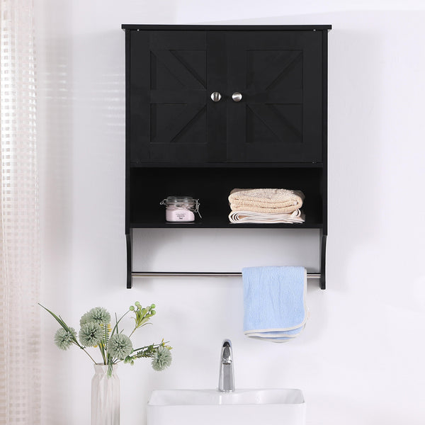 English Elm Over Farmhouse Bathroom Storage Cabinet with Two Doors and Adjustable Shelves for Small Spaces Black 30.9 L x 13.3 W x 5.5 H W3151P345794