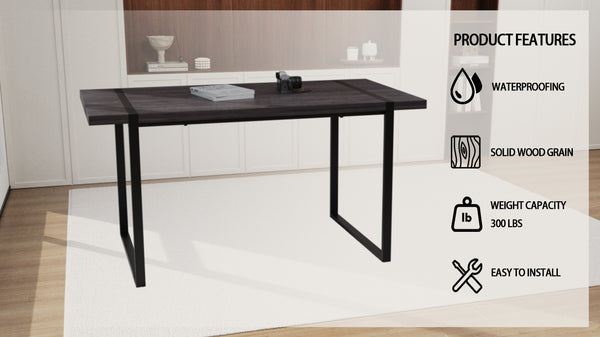 English Elm 59" Industrial Dining Set with Suede Chairs Matte Metal Base Mdf Table Seats Four Black+Grey W2189S00939