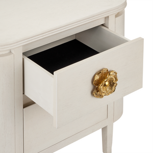 Briallen Elegant White Nightstand with Gold Floral Pull, Soft-Close Drawers & Safety Features