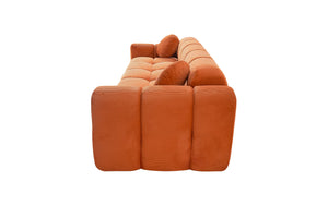 English Elm 98.4" Corduroy Cloud Puff Sofa Vacuum Packed 4-seater Living Room Couch with Pillows Orange W5515P477306
