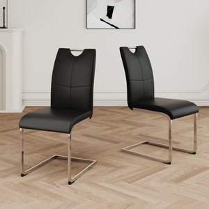 English Elm Modern Faux Leather Dining Side Chairs with Chrome Legs Ergonomic Set of 2 W210127279