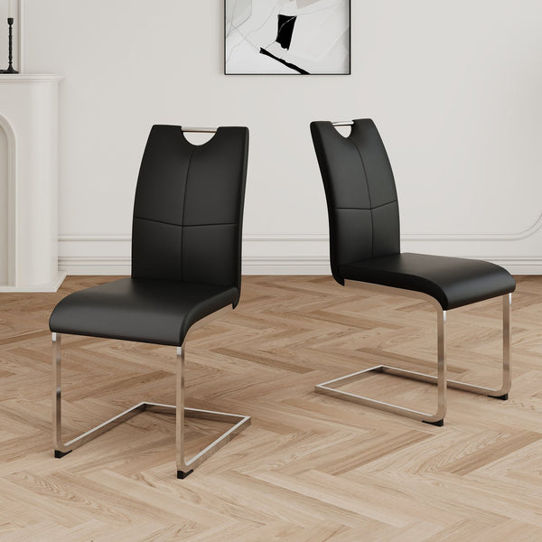 English Elm Modern Faux Leather Dining Side Chairs with Chrome Legs Ergonomic Set of 2 W210127279