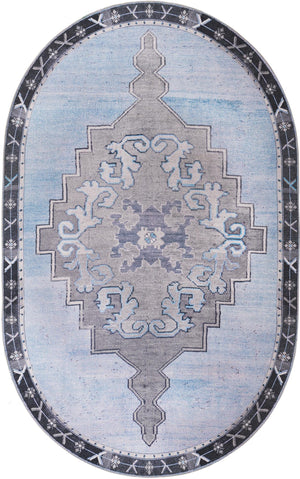 Unique Loom Timeless Thomas Machine Made Medallion Rug Blue Gray, Navy Blue 5' 1" x 8' 0"