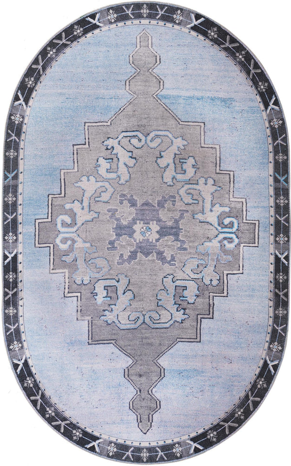 Unique Loom Timeless Thomas Machine Made Medallion Rug Blue Gray, Navy Blue 5' 1" x 8' 0"