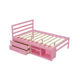 English Elm Full Size Wood Platform Bed With Removable Storage Shelves, Built-In Two Storage Drawers For Added Convenience, Pink