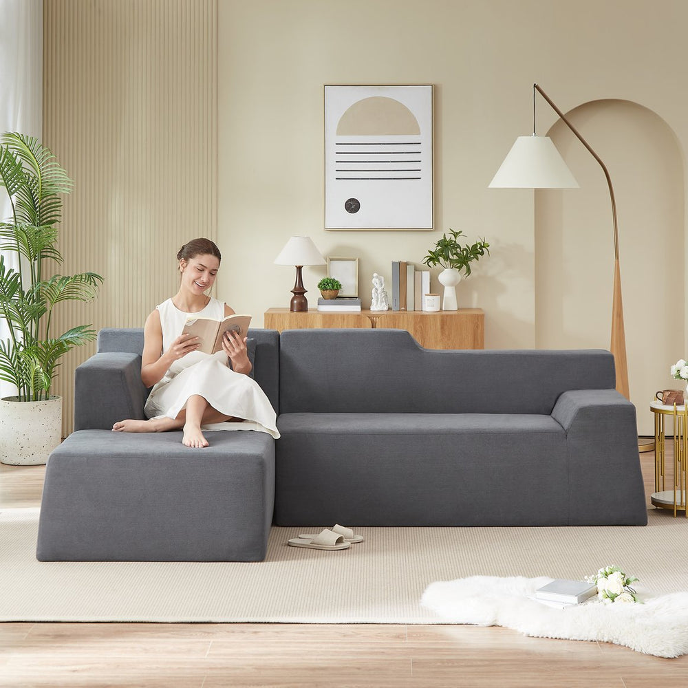 English Elm Modern Corduroy L-shaped Sectional High Back Sofa for Minimalist Living Rooms W3396P413157