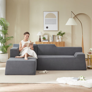 English Elm Modern Corduroy L-shaped Sectional High Back Sofa for Minimalist Living Rooms W3396P413157