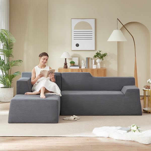 English Elm Modern Corduroy L-shaped Sectional High Back Sofa for Minimalist Living Rooms W3396P413157