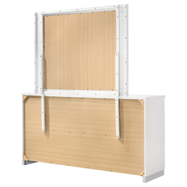 English Elm Dulcey High Gloss White Lacquer 6 Drawer Dresser with Coordinating Wall Mirror B062S01728