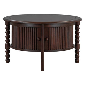 English Elm Vintage Round Coffee Table With Hidden Storage - Mid Century Modern Accent Table For Small Spaces N735P277387D-GIGA