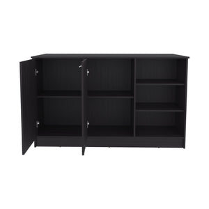 English Elm Kitchen Island With Two Cabinets & Three Open Shelves – Stylish, Eco-Friendly, And Spacious Design! B097S00198