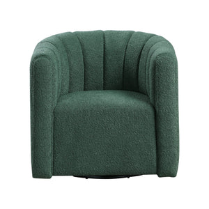 English Elm Modern Swivel Chair with Ottoman in Bouclé Fabric, Solid Wood Frame, Cozy Curved Design for Living Rooms Green 32 L x 31 W x 31.25 H B011P281846