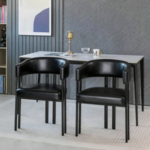 English Elm Modern Barrel Dining Chairs Set of 2 Faux Leather Wraparound Seat Metal Frame Black W3394P444217