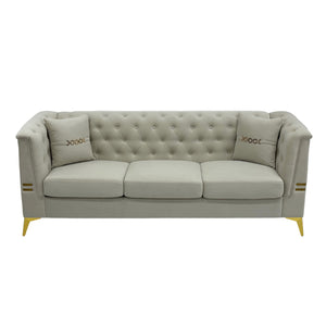 English Elm Fx-P83-Cw3 Elegant Mid-Century 3-Seater Velvet Sofa With Gold Legs, Plush Sherpa Upholstery & Removable Cushions W576S00216