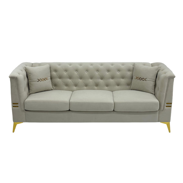 English Elm Fx-P83-Cw3 Elegant Mid-Century 3-Seater Velvet Sofa With Gold Legs, Plush Sherpa Upholstery & Removable Cushions W576S00216