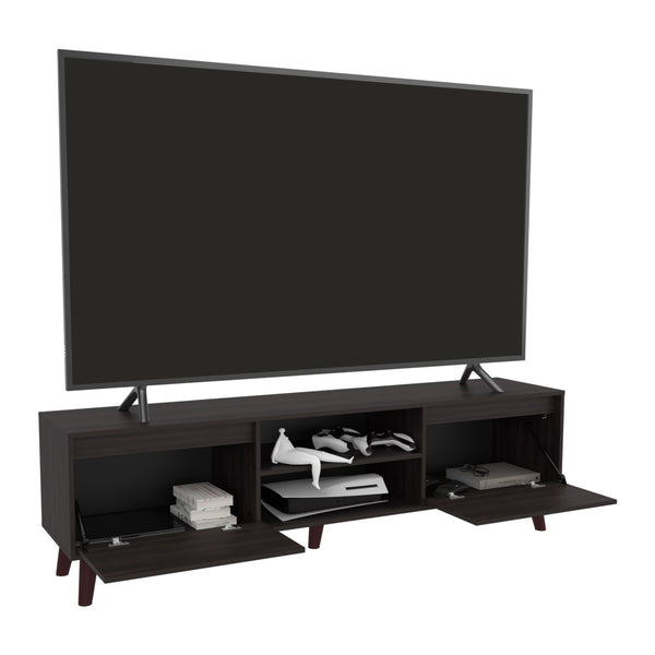 English Elm Stained modern entertainment center with rich warm finish, open display shelves and concealed storage cabinets Walnut B062P389894