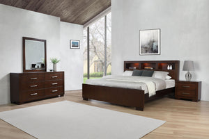 English Elm Emory Queen Bedroom Set Solid Hardwood Bookcase Headboard Built-in Lights Cappuccino B062S00776